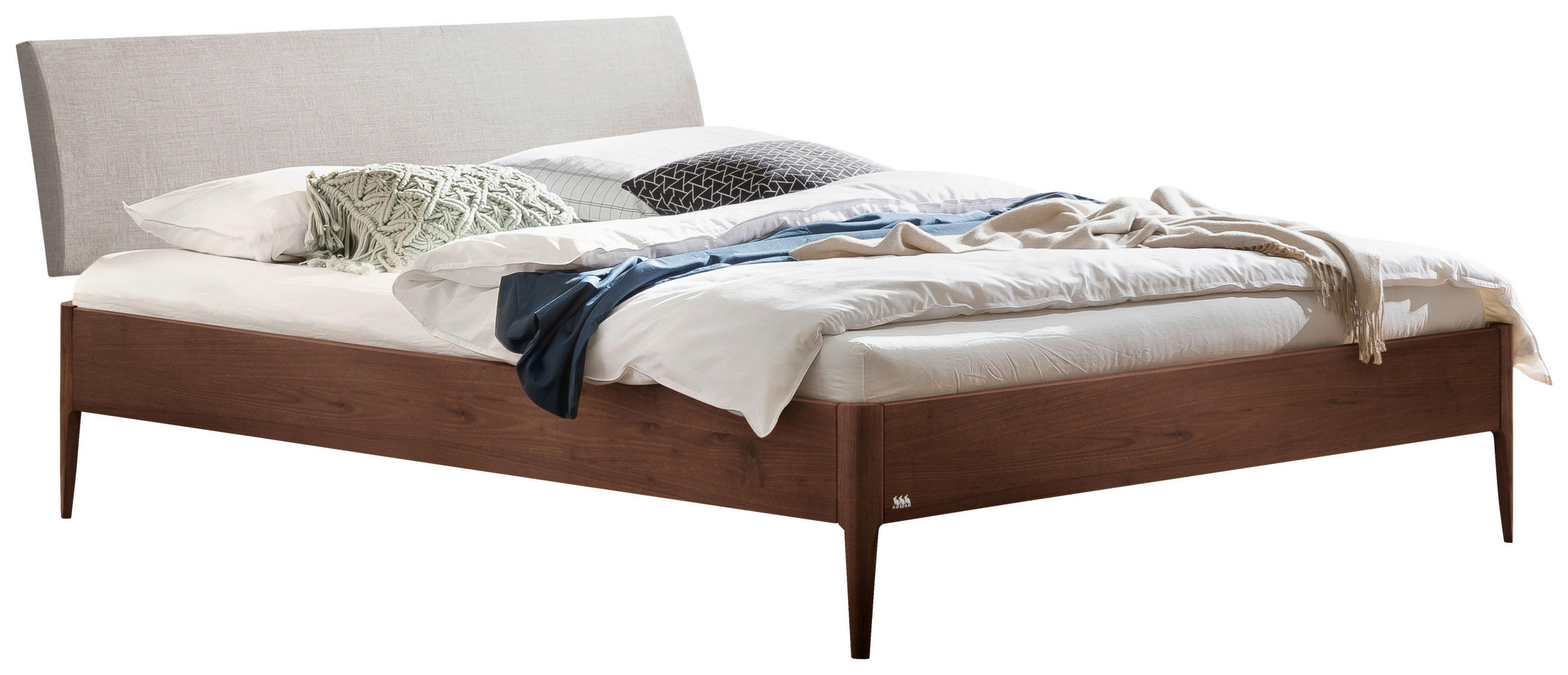 BETT 160/200 cm  in Nussbaumfarben, Hellgrau  - Nussbaumfarben/Hellgrau, KONVENTIONELL, Holz/Textil (160/200cm) - Hasena