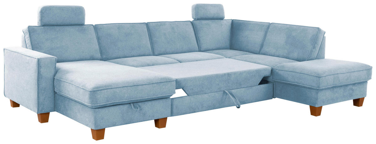 WOHNLANDSCHAFT in Flachgewebe Hellblau  - Eichefarben/Hellblau, Konventionell, Holz/Textil (161/309/213cm) - Sit & More