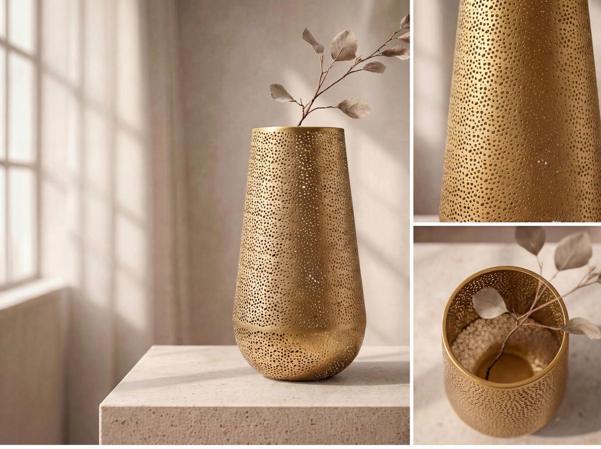 DEKOVASE  - Goldfarben, Design, Metall (25/47/25cm) - Livetastic