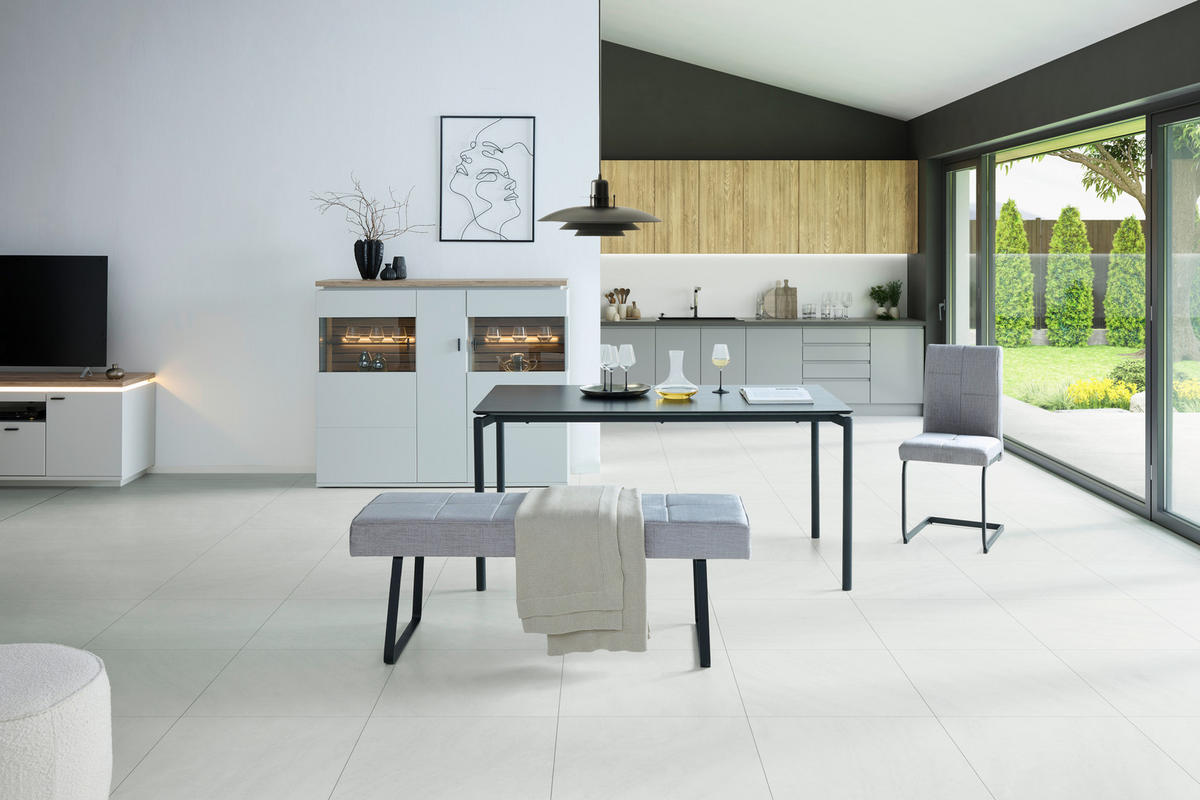 SITZBANK 140/49/47 cm Samt Hellgrau  - Hellgrau/Schwarz, KONVENTIONELL, Textil/Metall (140/49/47cm) - MID.YOU