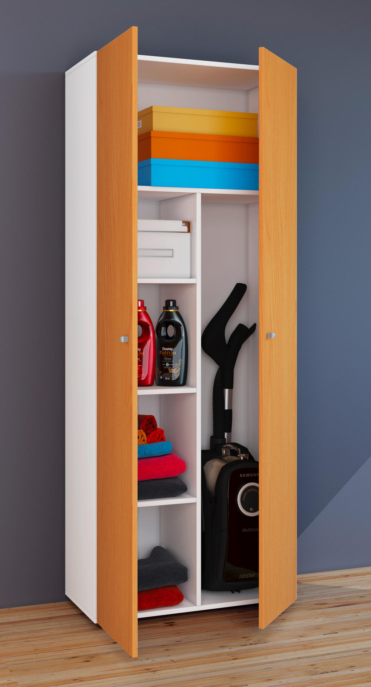 MEHRZWECKSCHRANK 70/178/39 cm  in Weiß, Buchefarben  - Silberfarben/Buchefarben, Design, Holzwerkstoff/Kunststoff (70/178/39cm) - MID.YOU