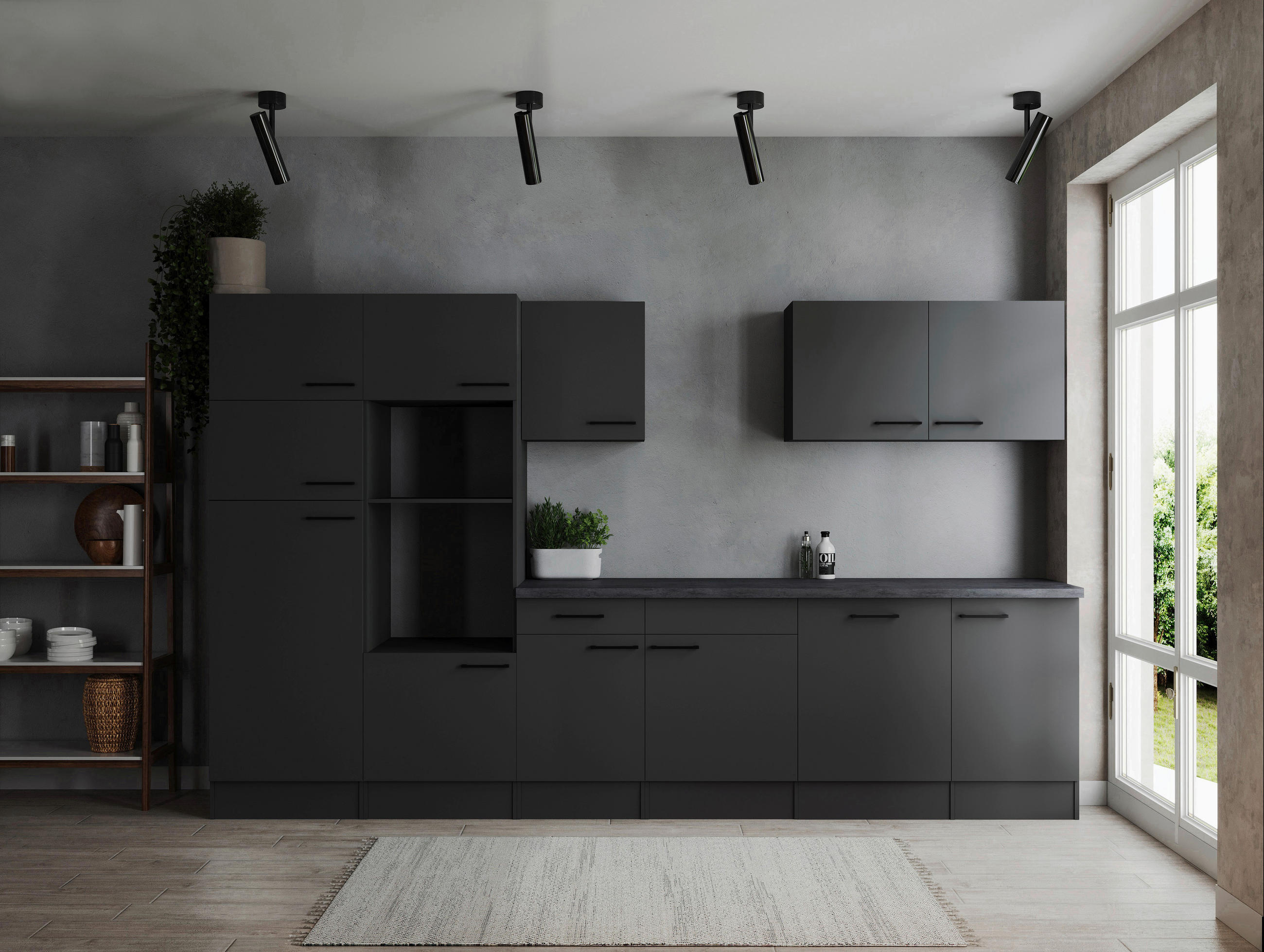 MODULKÖK UTAN VITVAROR 340 cm   i mörkgrå  - mörkgrå/svart, Design, metall/trämaterial (340cm) - Respekta