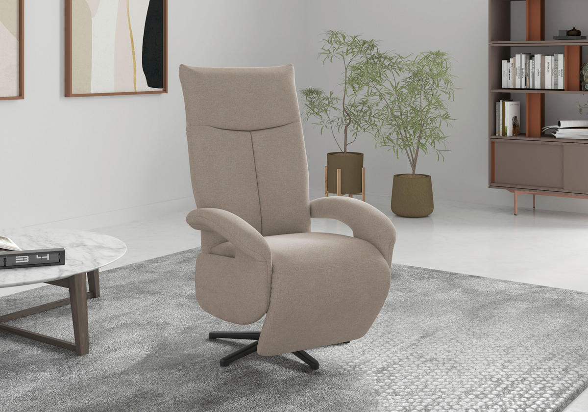 RELAXSESSEL Mikrofaser Kopfteilverstellung, Rücken echt    - Beige/Schwarz, MODERN, Textil/Metall (74/112/82cm) - Sit & More