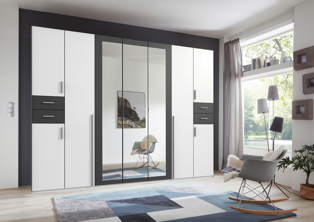 DREHTÜRENSCHRANK in Graphitfarben, Weiss  - Weiss/Silberfarben, Basics, Holzwerkstoff (313/208/58cm) - MID.YOU
