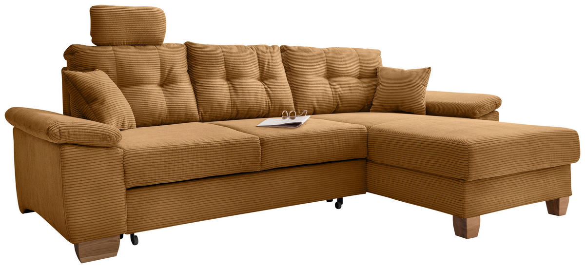ECKSOFA in Cord Goldfarben  - Goldfarben/Naturfarben, Modern, Holz/Textil (270/176cm) - Livetastic