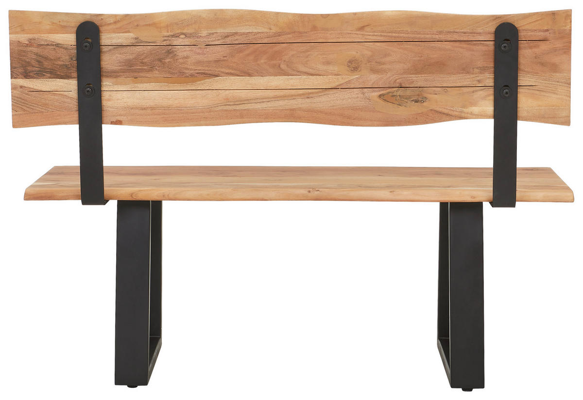 SITZBANK 120/85/50 cm Schwarz, Akaziefarben Akazie vollmassiv  - Schwarz/Akaziefarben, Natur, Holz/Metall (120/85/50cm) - Livetastic