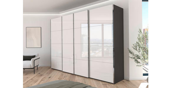 SCHWEBETÜRENSCHRANK 316/223/68 cm 4-türig Graphitfarben, Weiß  - Chromfarben/Graphitfarben, Design, Glas/Holzwerkstoff (316/223/68cm) - Novel