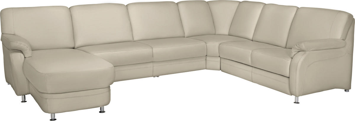 WOHNLANDSCHAFT in Echtleder Creme  - Creme/Alufarben, Konventionell, Leder/Metall (165/329/239cm) - Beldomo Premium