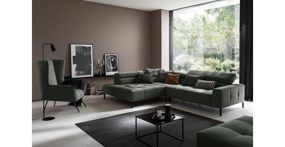 ECKSOFA in Feincord Olivgrün  219/311 cm  - Schwarz/Olivgrün, KONVENTIONELL, Textil/Metall (219/311cm) - Hom`in