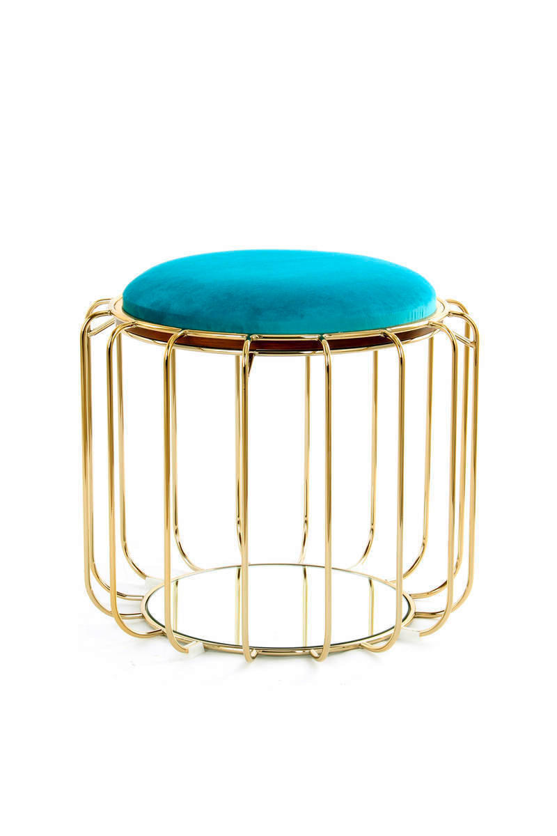 BEISTELLTISCH HOCKER 2 in 1 Türkis, Goldfarben  - Türkis/Goldfarben, Basics, Glas/Holzwerkstoff (50/45/50cm) - Kayoom
