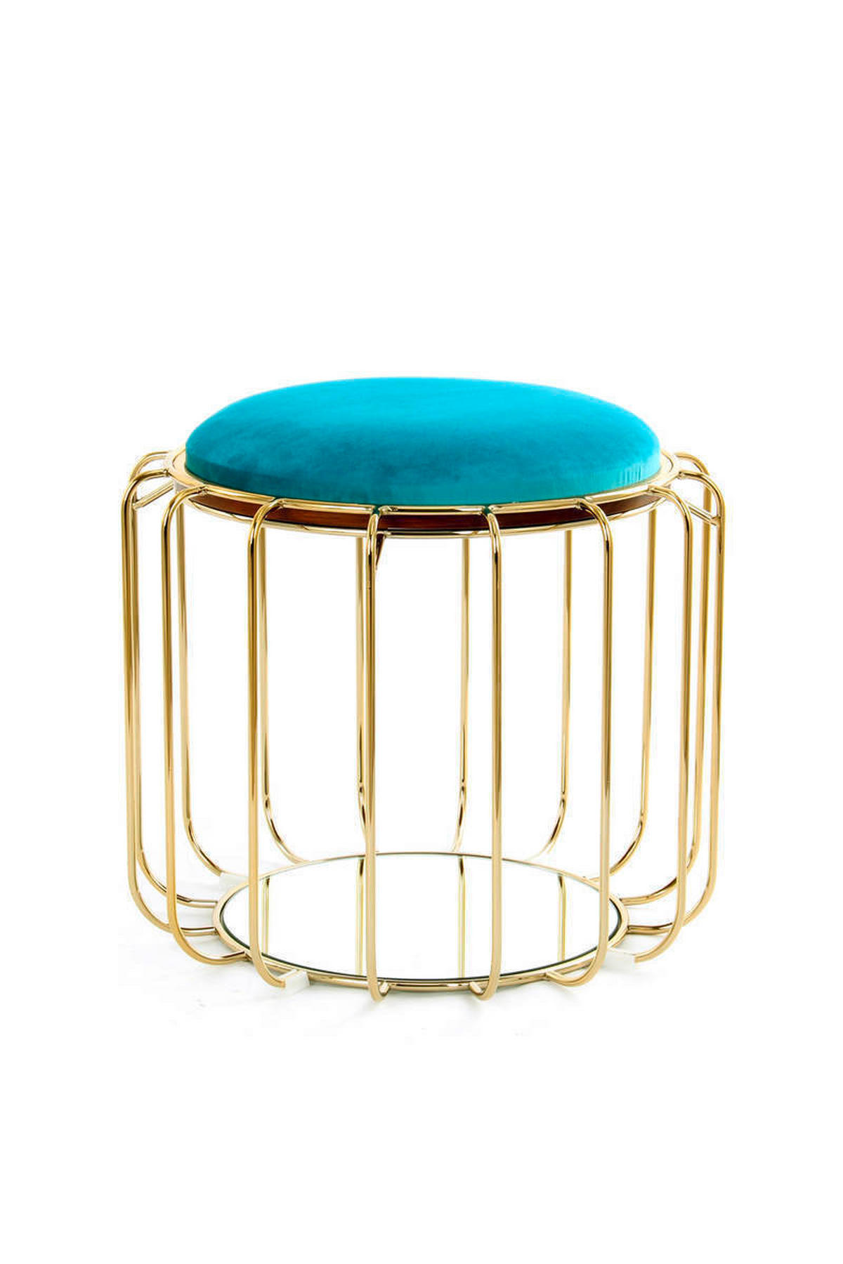 BEISTELLTISCH HOCKER 2 in 1 Türkis, Goldfarben  - Türkis/Goldfarben, Basics, Glas/Holzwerkstoff (50/45/50cm) - Kayoom