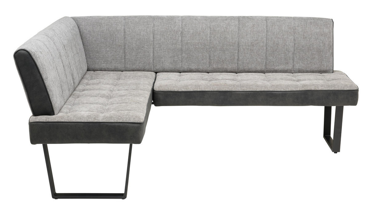 ECKBANK Mikrofaser, Leinenoptik Schwarz, Hellgrau   - Hellgrau/Schwarz, KONVENTIONELL, Textil/Metall (200-160/86/70cm) - MID.YOU