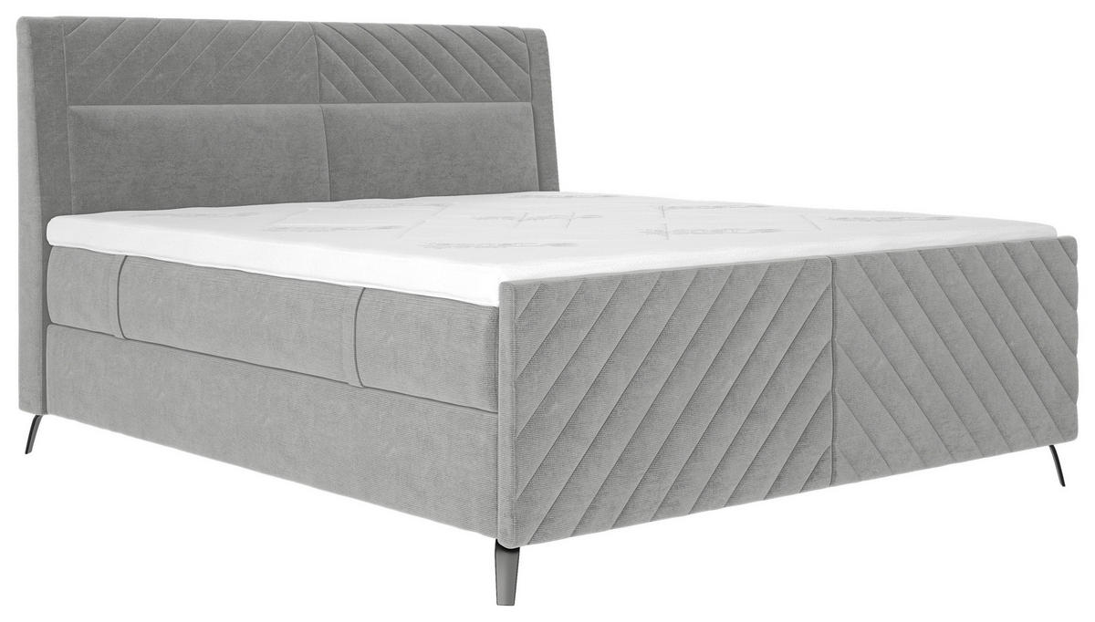 BOXSPRINGBETT 180/200 cm  in Hellgrau  - Hellgrau/Schwarz, Design, Textil/Metall (180/200cm) - Esposa