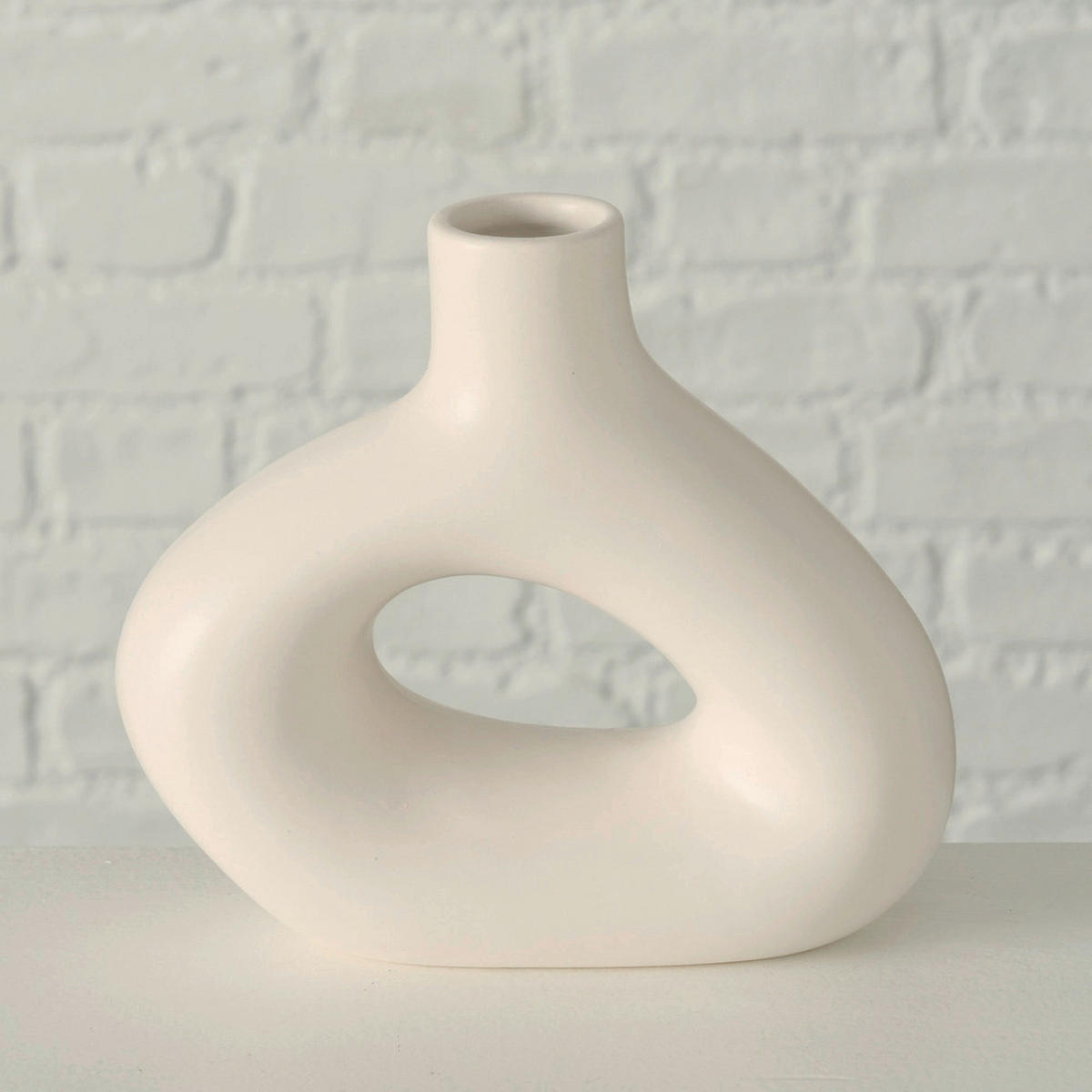 VÁZA 17 cm  - bézs/fehér, Basics, kerámia (15/6/17cm)