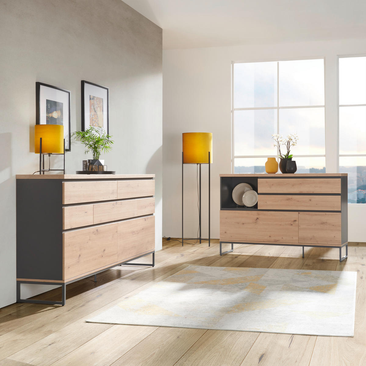 SIDEBOARD  in 189,2/95,8/40 cm  - Anthrazit/Eiche Artisan, KONVENTIONELL, Holzwerkstoff/Metall (189,2/95,8/40cm) - home24