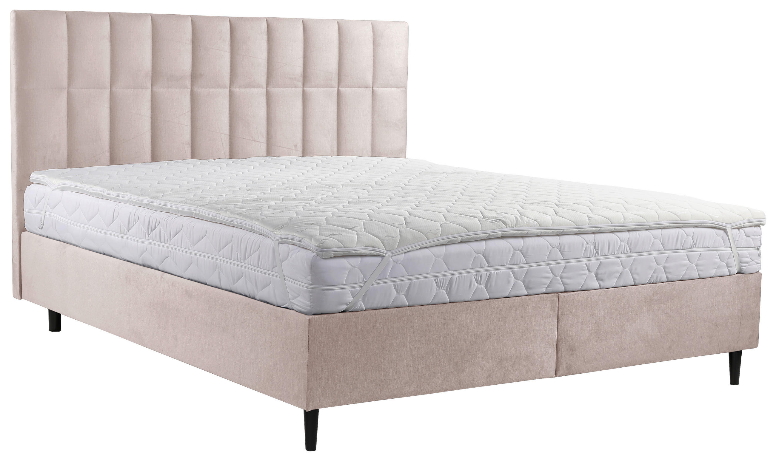 BOXBETT 180/200 cm,  in Beige, Matratze, Bettkasten, Topper, H2 = mittel  - Beige/Schwarz, KONVENTIONELL, Holz/Textil (180/200cm) - Boxxx