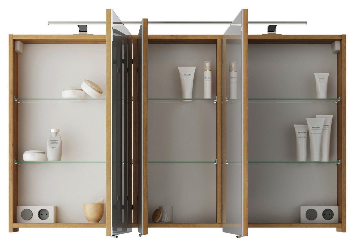 SPIEGELSCHRANK 120/70,3/14,5 cm  - Chromfarben/Eichefarben, KONVENTIONELL, Glas/Holzwerkstoff (120/70,3/14,5cm) - Pelipal