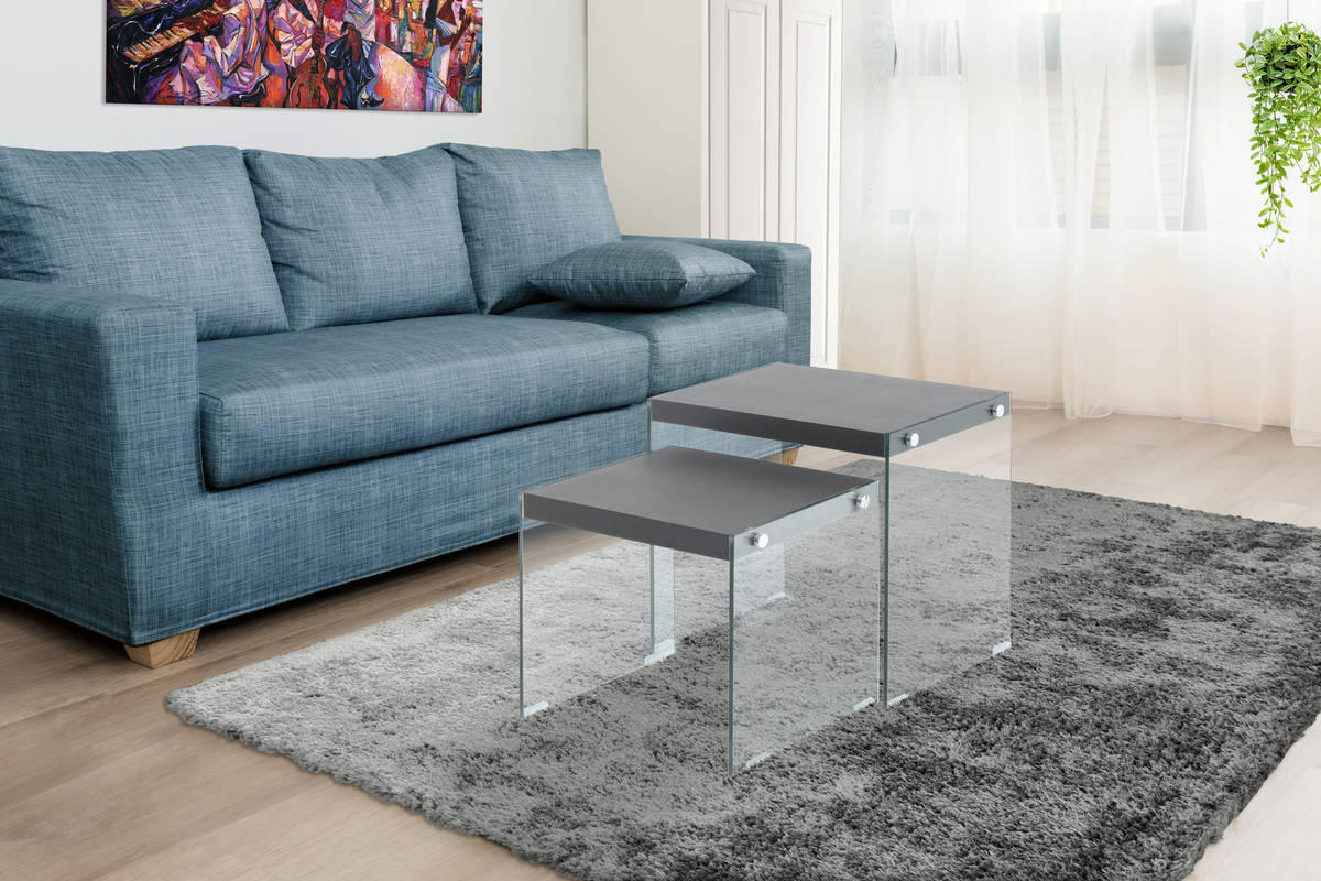 BEISTELLTISCHSET in Glas, Holzwerkstoff  - Klar/Schwarz, Basics, Glas/Holzwerkstoff - Kayoom