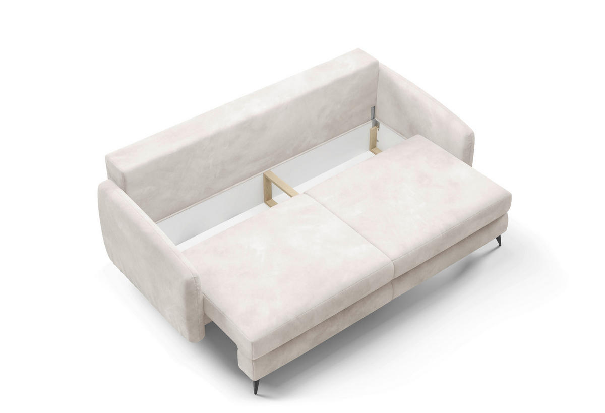 SCHLAFSOFA INGRID  mit Plüsch Creme  - Creme/Schwarz, Design, Textil/Metall (230/100/103cm) - Livetastic