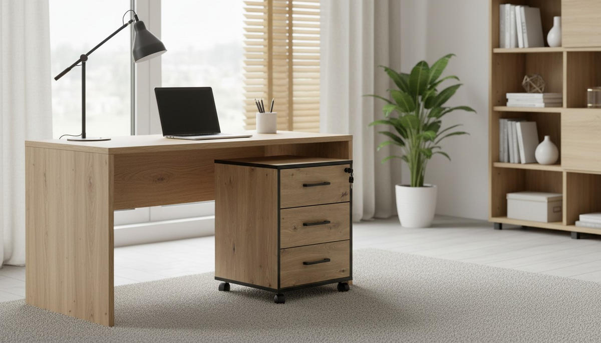 ROLLCONTAINER 43/56/42 cm  - Schwarz/Eiche Artisan, MODERN, Holzwerkstoff/Kunststoff (43/56/42cm) - Livetastic