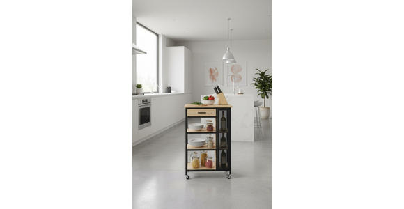 SERVIERWAGEN Naturfarben, Schwarz  - Schwarz/Naturfarben, Trend, Holzwerkstoff/Kunststoff (50/37/91cm) - Xora