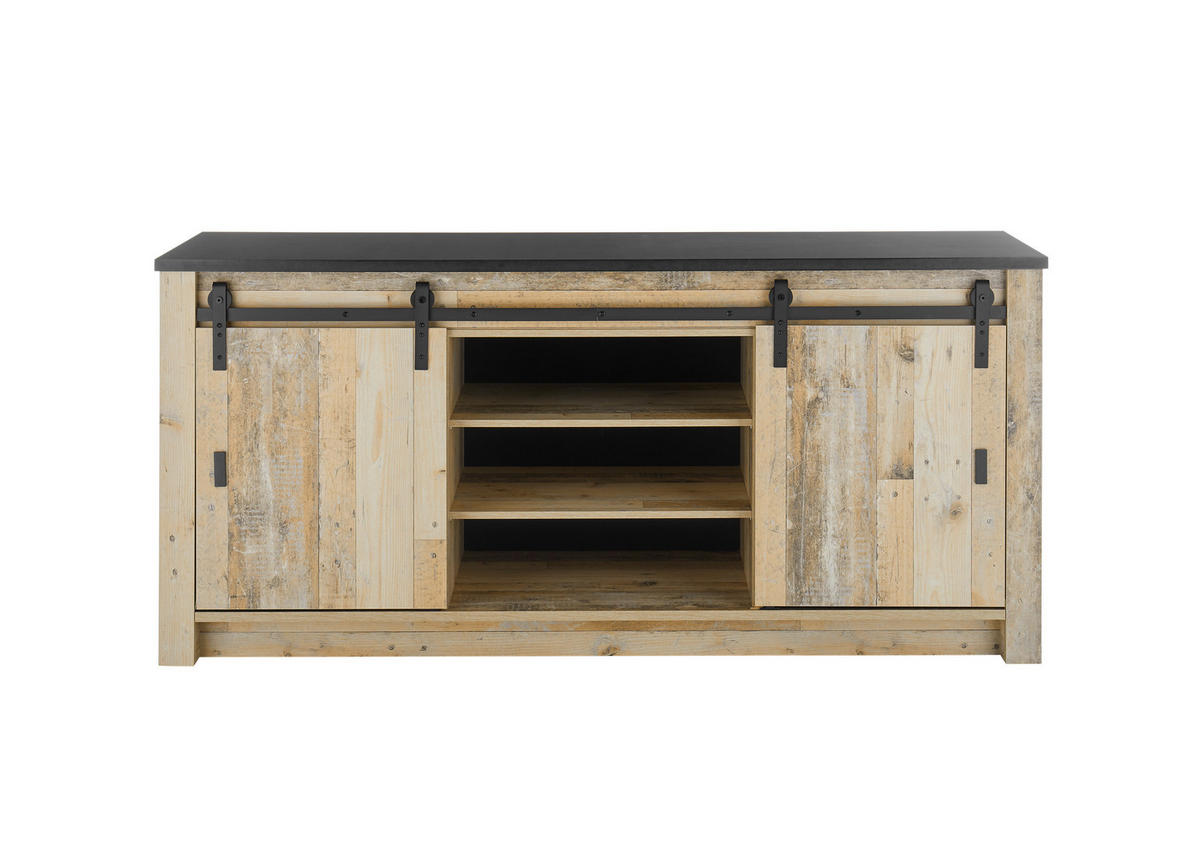 SPÜLENUNTERSCHRANK 201/93/64 cm  in Anthrazit, Naturfarben  - Anthrazit/Schwarz, Trend, Holzwerkstoff/Metall (201/93/64cm) - MID.YOU