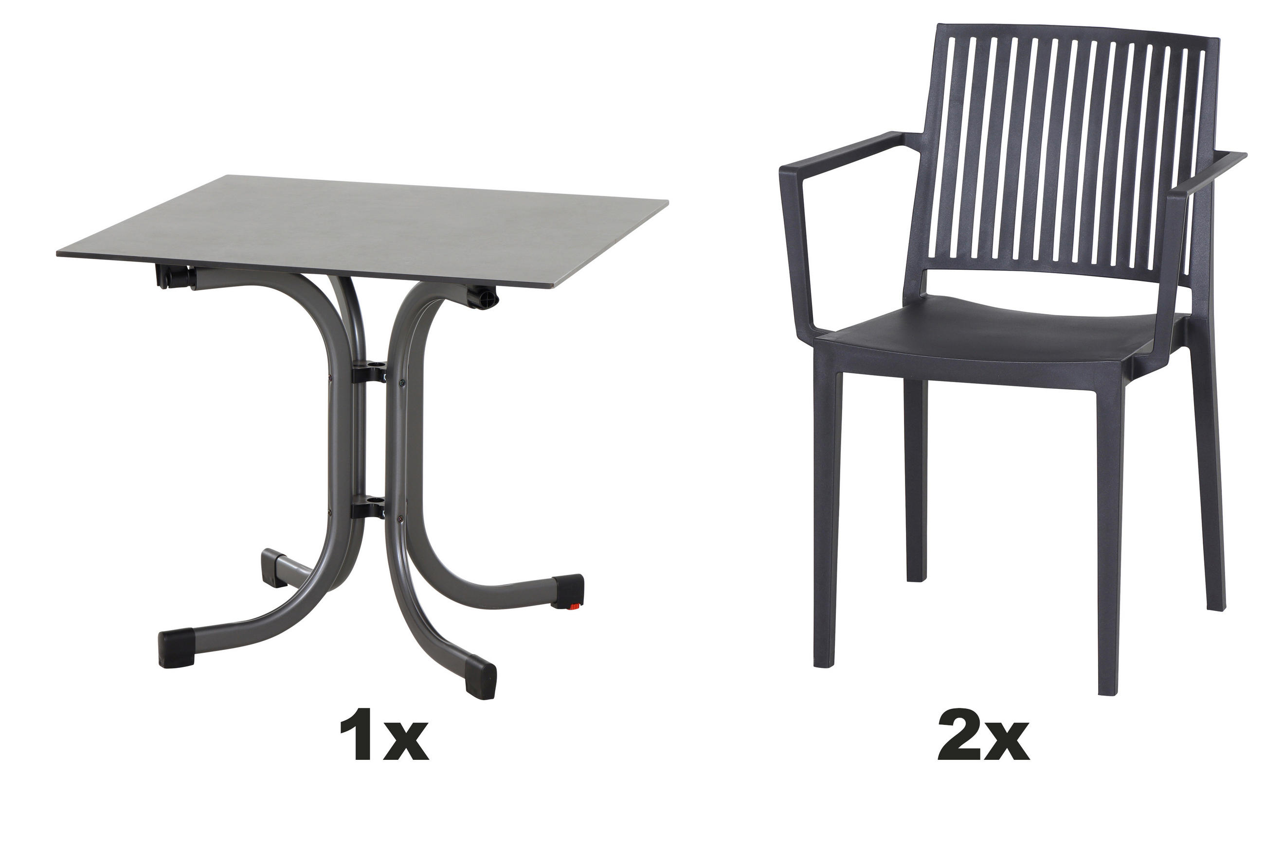 GARTENGARNITUR 3-teilig  - Anthrazit, Basics, Holzwerkstoff/Kunststoff (80/80/80cm) - Siena Garden