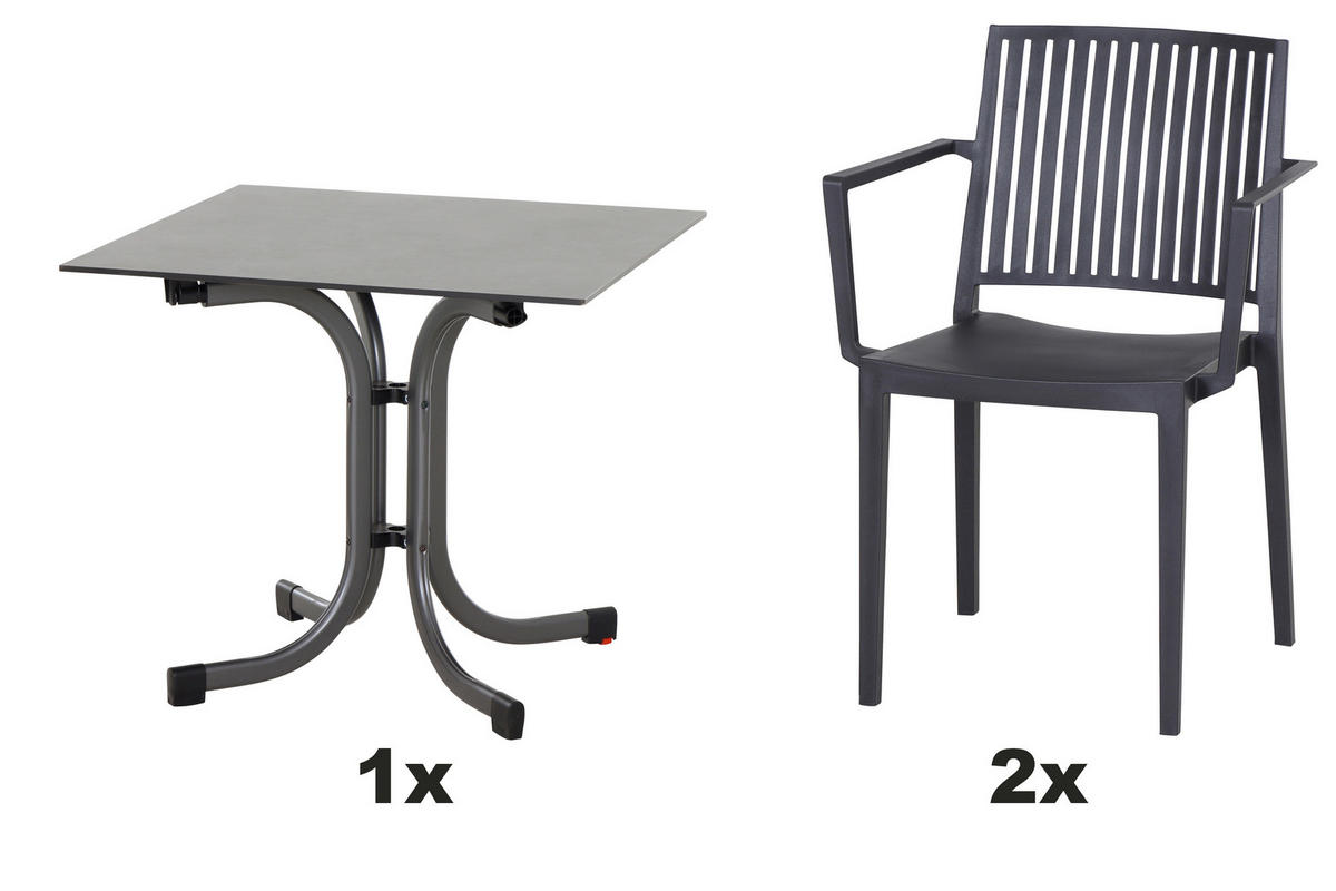 GARTENGARNITUR 3-teilig Stahl 3-teilig  - Anthrazit, Basics, Kunststoff/Metall (80/80/80cm) - Siena Garden