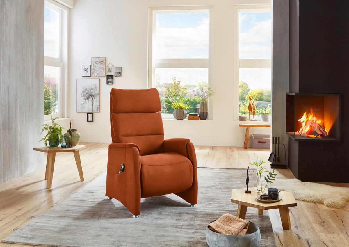 FERNSEHSESSEL in Flachgewebe Terracotta  - Terracotta/Alufarben, Konventionell, Textil/Metall (69/111/83cm) - Cantus