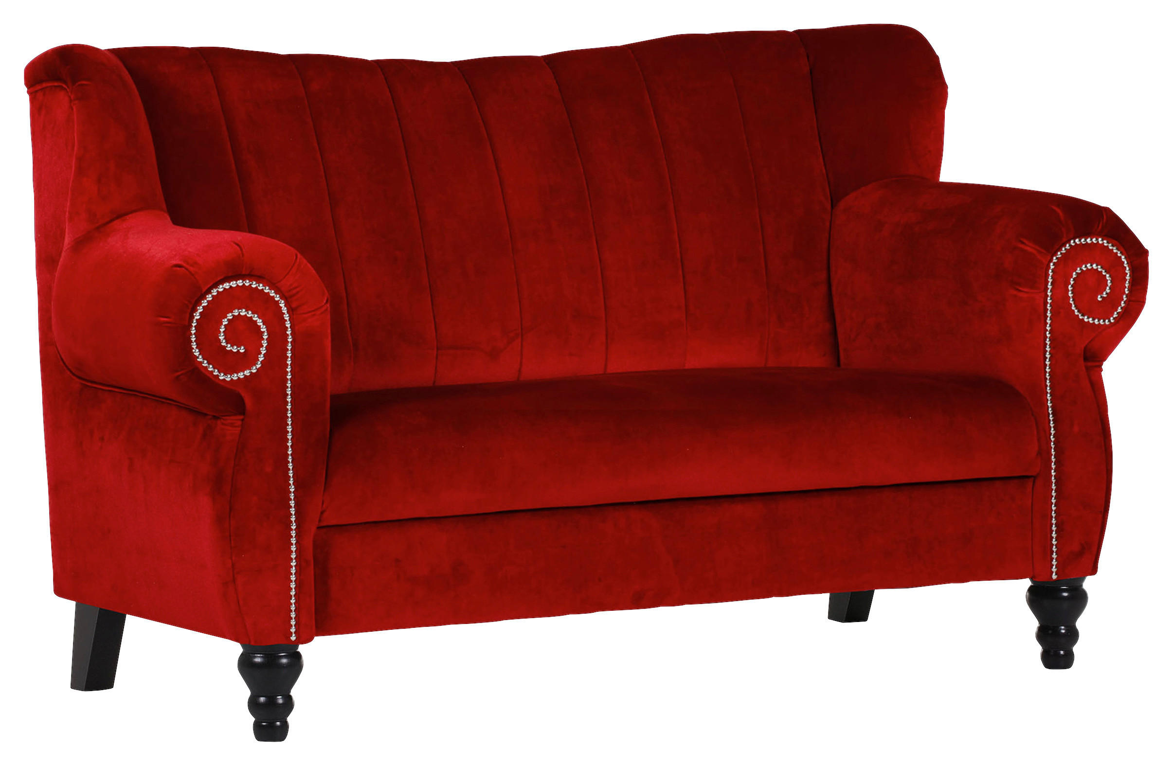 2-SITZER-SOFA Chenille Rot  - Rot/Schwarz, Design, Holz/Textil (168/96/75cm)