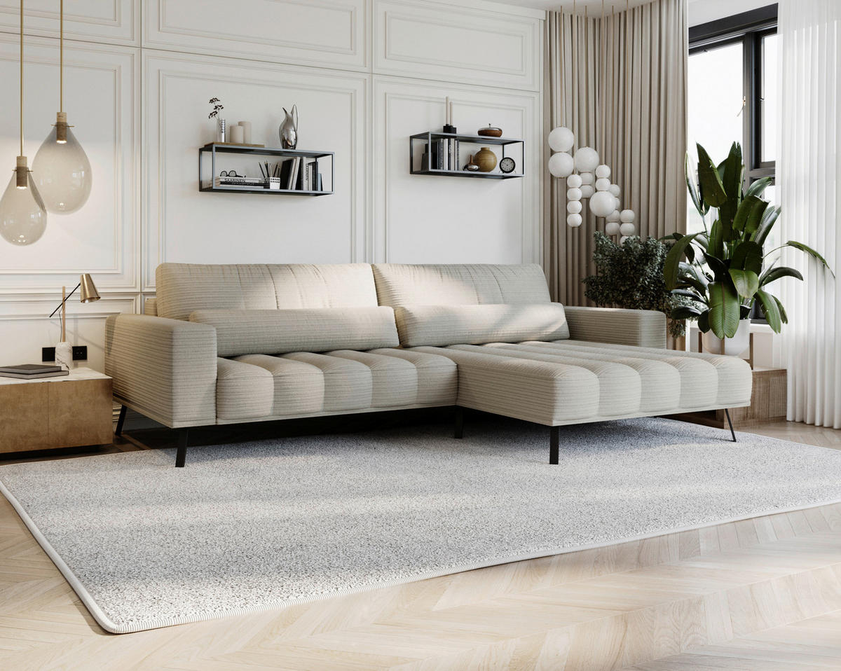ECKSOFA in Cord Naturfarben  291/204 cm  - Schwarz/Naturfarben, Design, Textil/Metall (291/204cm) - Lomoco