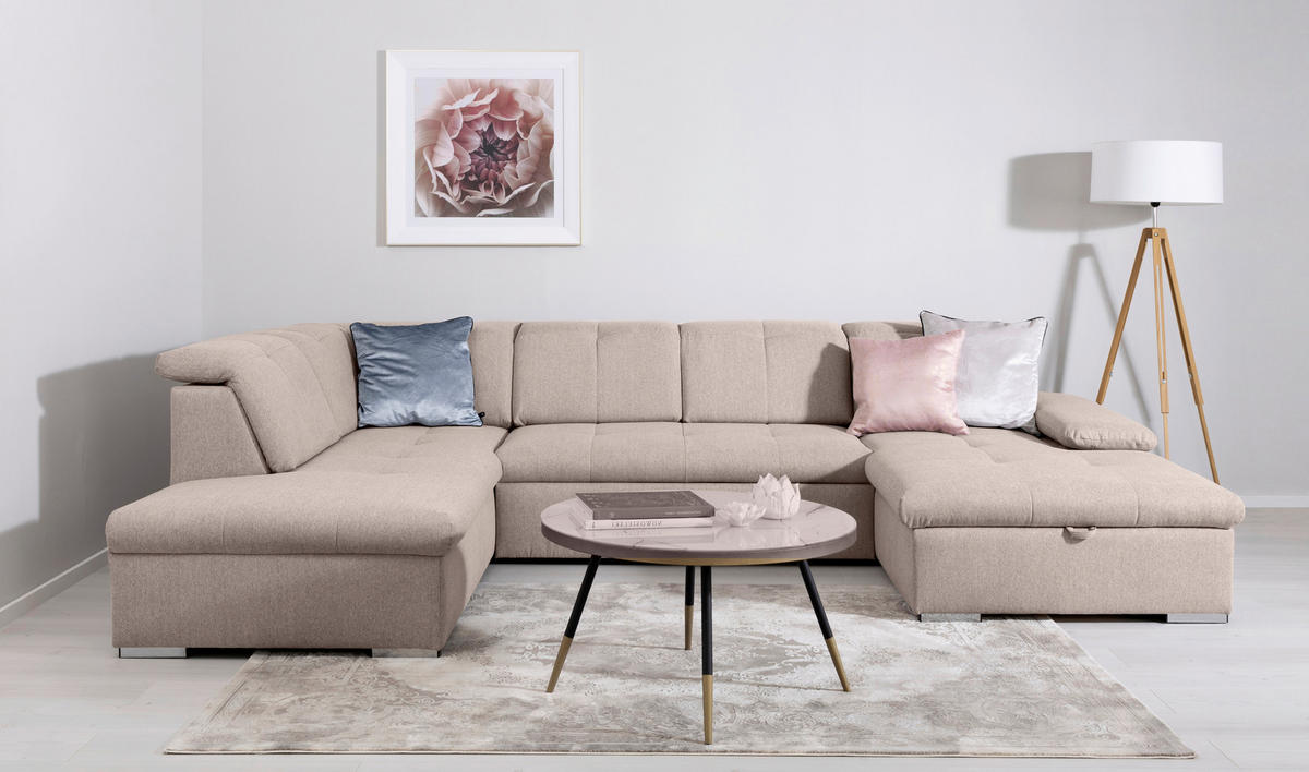 WOHNLANDSCHAFT Ramzes Beige  - Beige/Grau, Design, Textil/Metall (215/328/173cm) - MID.YOU