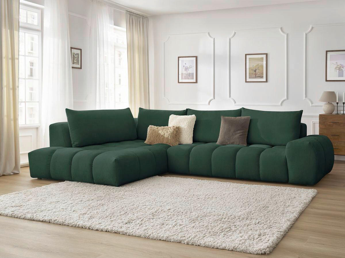 ECKSOFA Ottomane links  EVEREST Grün Struktur  - Schwarz/Grün, MODERN, Kunststoff/Textil (210/352cm) - Livetastic