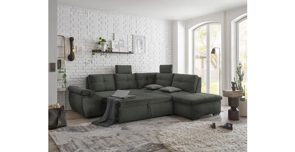 ECKSOFA  in Mikrovelours Dunkelgrün  - Dunkelgrün/Schwarz, KONVENTIONELL, Kunststoff/Textil (265/217cm) - Carryhome