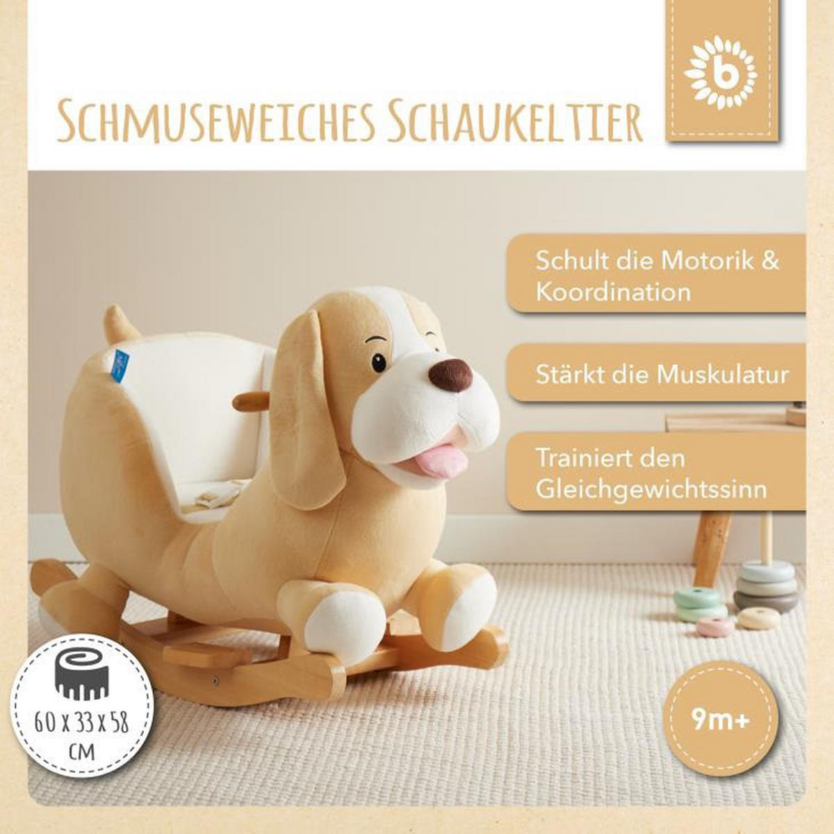 SCHAUKELTIER - Hellbraun/Creme, Trend, Holz/Textil (33/58/60cm)