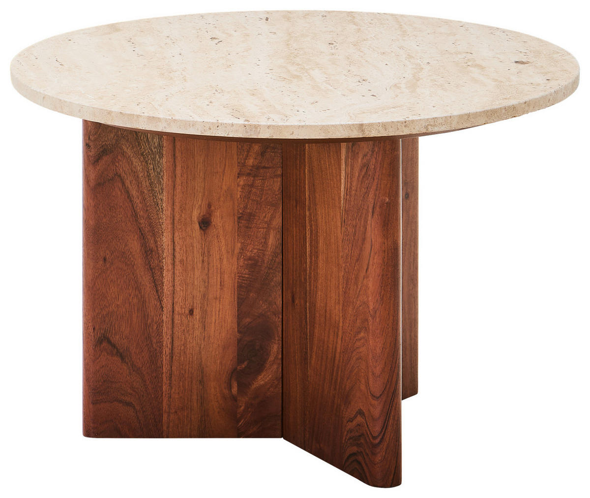 Couchtisch DUBAI Travertin Akazie vollmassiv Naturfarben  - Naturfarben, Design, Holz/Stein (60/60/40cm) - Livetastic