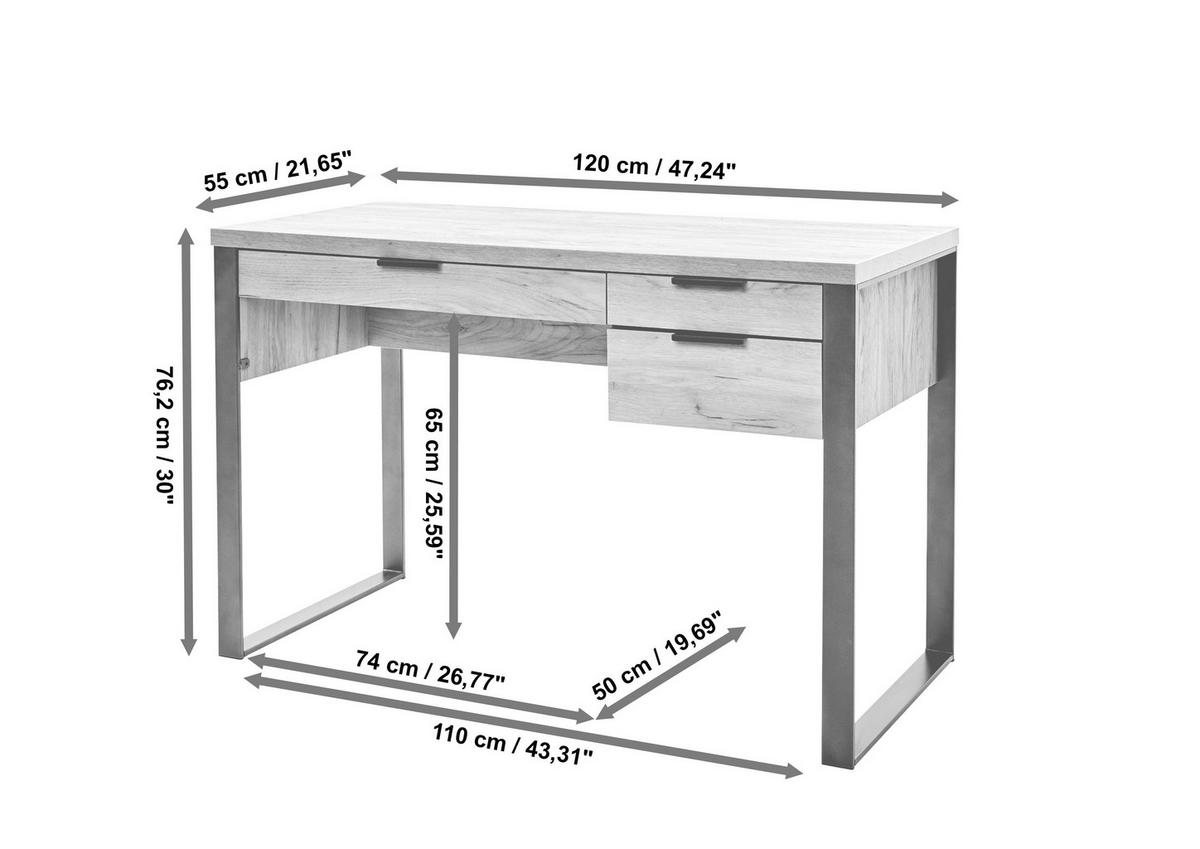SCHREIBTISCH 120/55/76 cm  in Anthrazit, Eichefarben  - Eichefarben/Anthrazit, MODERN, Holzwerkstoff/Metall (120/55/76cm)