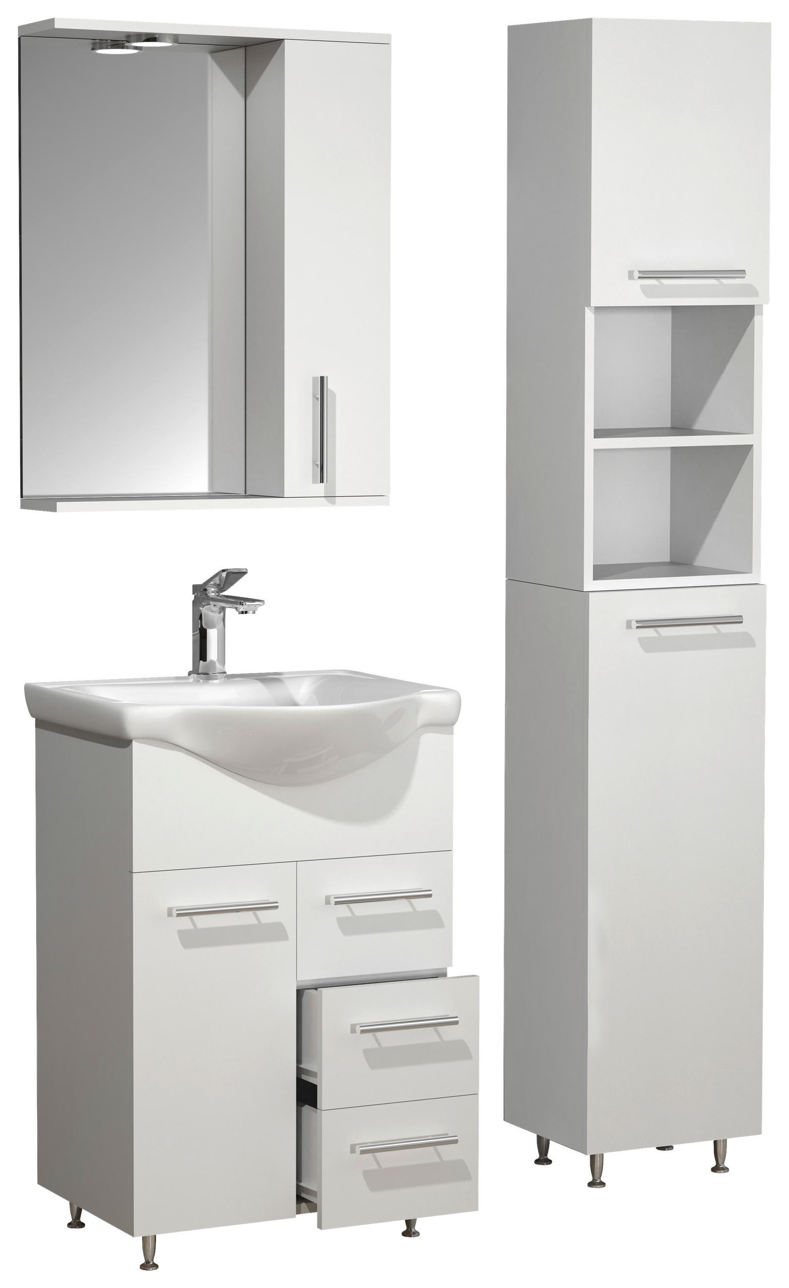 BADEZIMMER 4-teilig  in 85 cm  - Silberfarben/Weiß, MODERN, Glas/Keramik (85cm) - MID.YOU
