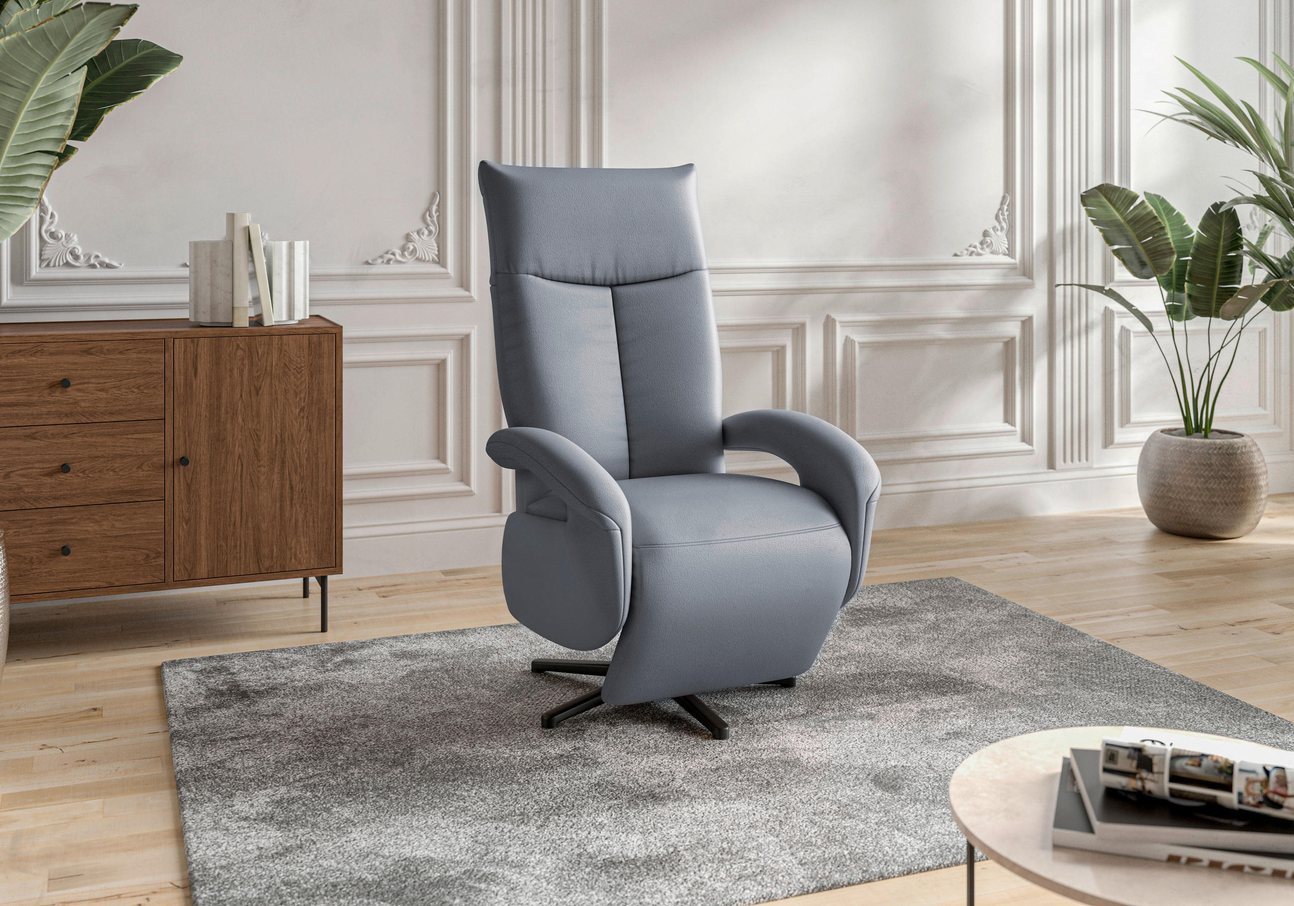 SESSEL in Echtleder Graublau  - Graublau/Schwarz, Konventionell, Leder/Metall (74/112/82cm) - Sit & More