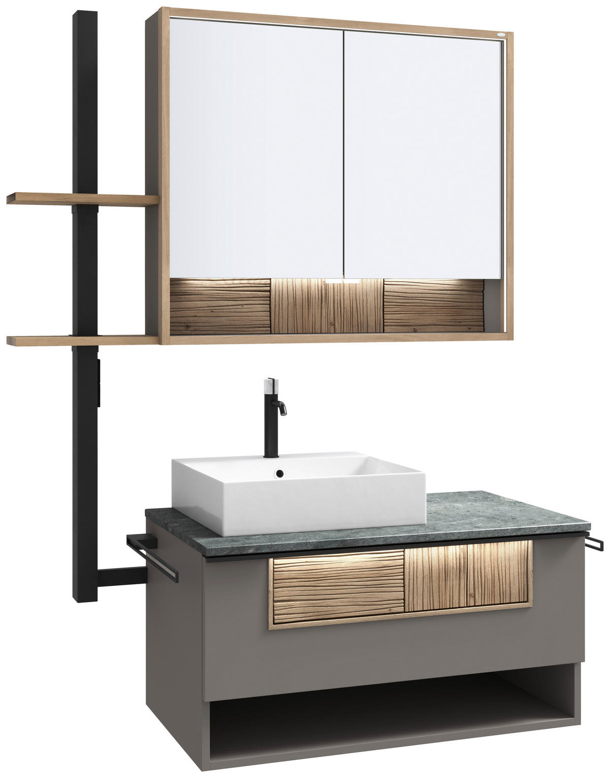 BADEZIMMER 3-teilig  in 128,5 cm  - Wildeiche/Schwarz, LIFESTYLE, Glas/Holz (128,5cm) - Voglauer