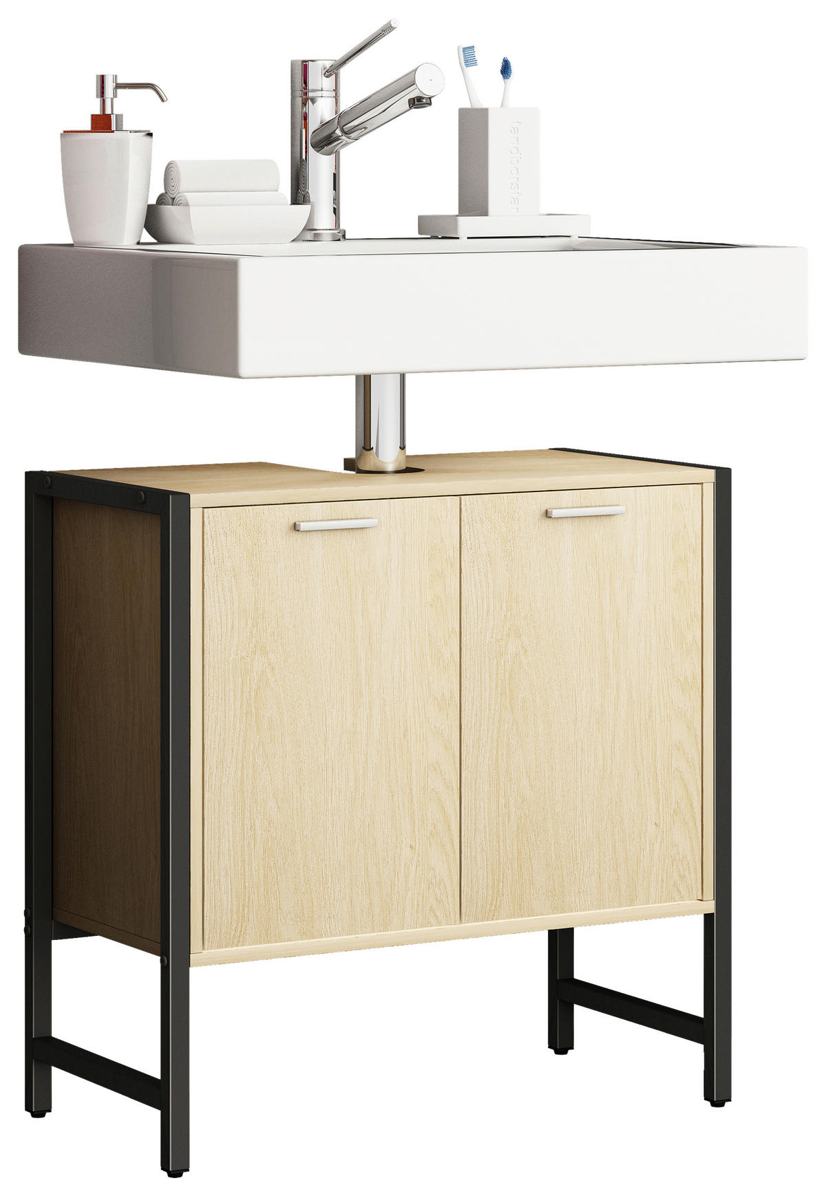 WASCHBECKENUNTERSCHRANK 60/60/30 cm  - Honigeiche/Silberfarben, Modern, Holzwerkstoff/Metall (60/60/30cm) - MID.YOU