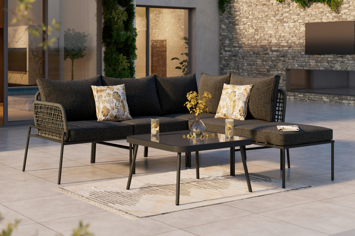 LOUNGEGARNITUR 6-teilig   Eisen  - Dunkelgrau, MODERN, Glas/Textil (198l) - Ambia Garden