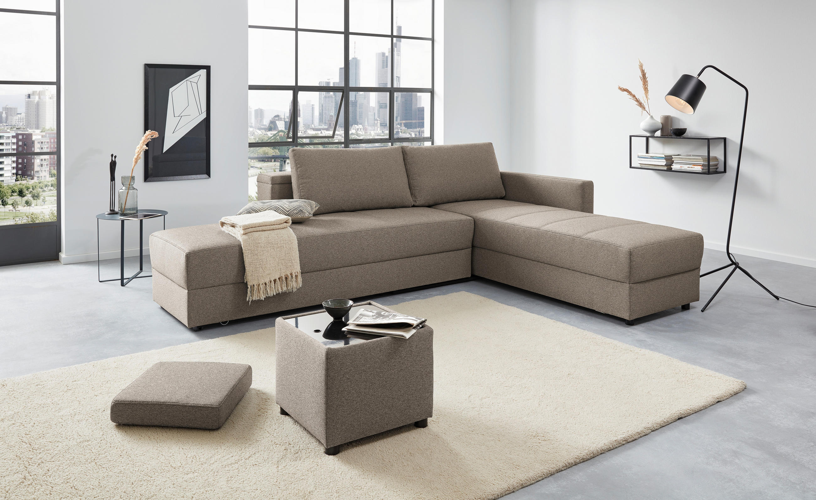ECKSOFA Hellgrau Webstoff  - Hellgrau/Schwarz, Design, Kunststoff/Textil (229/287cm) - LOOKS by W.Joop