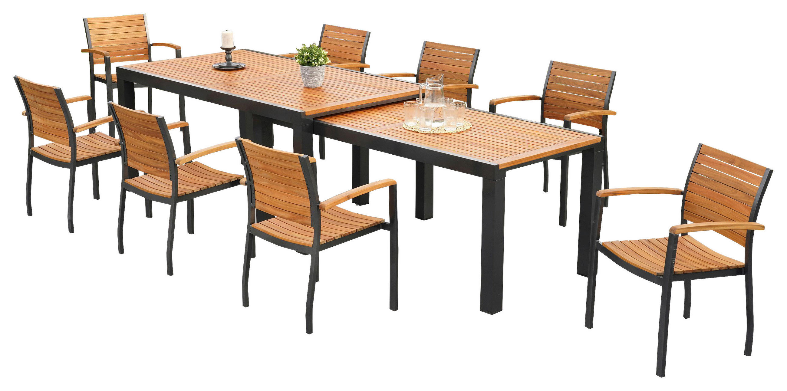 GARTENGARNITUR 9-teilig Akazie massiv Aluminium - Graphitfarben/Naturfarben, MODERN, Holz/Metall - Gardenson