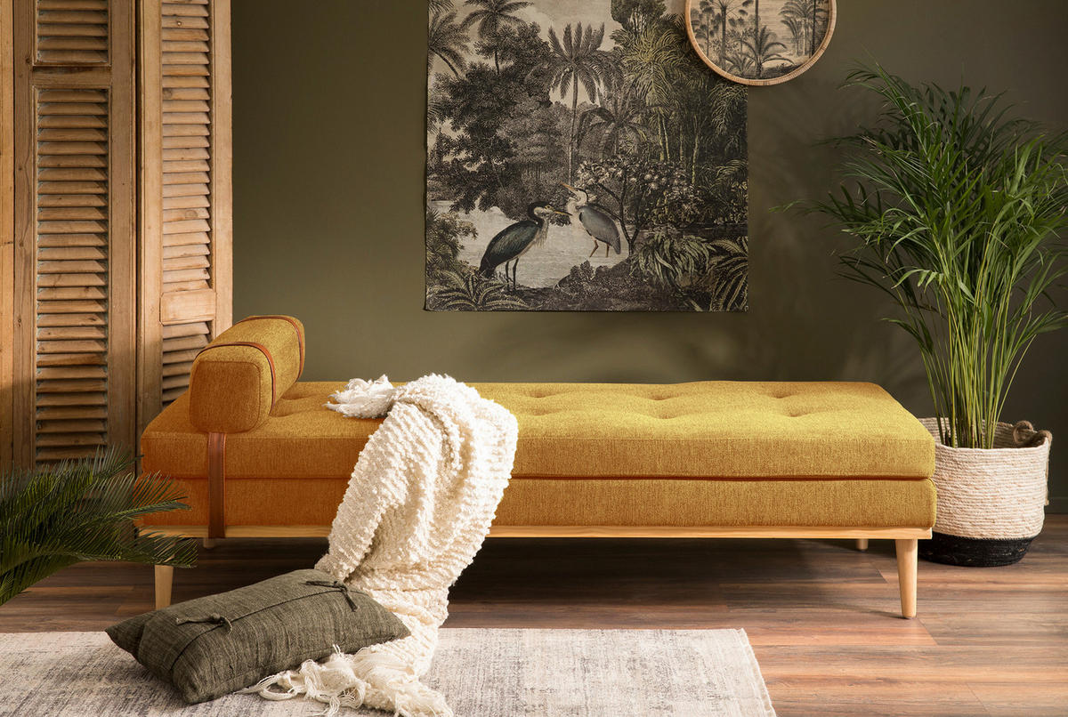 CHAISELONGUE Struktur Gelb  - Gelb/Naturfarben, MODERN, Holz/Textil (180/42/75cm) - Livetastic