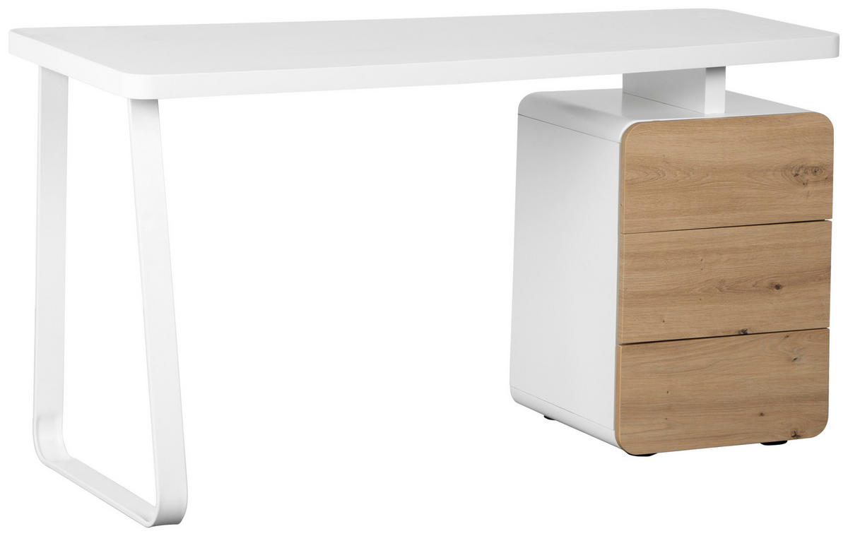 SCHREIBTISCH  in Weiß, Eichefarben  - Eichefarben/Weiß, LIFESTYLE, Holzwerkstoff/Metall (140/75/60cm) - MID.YOU