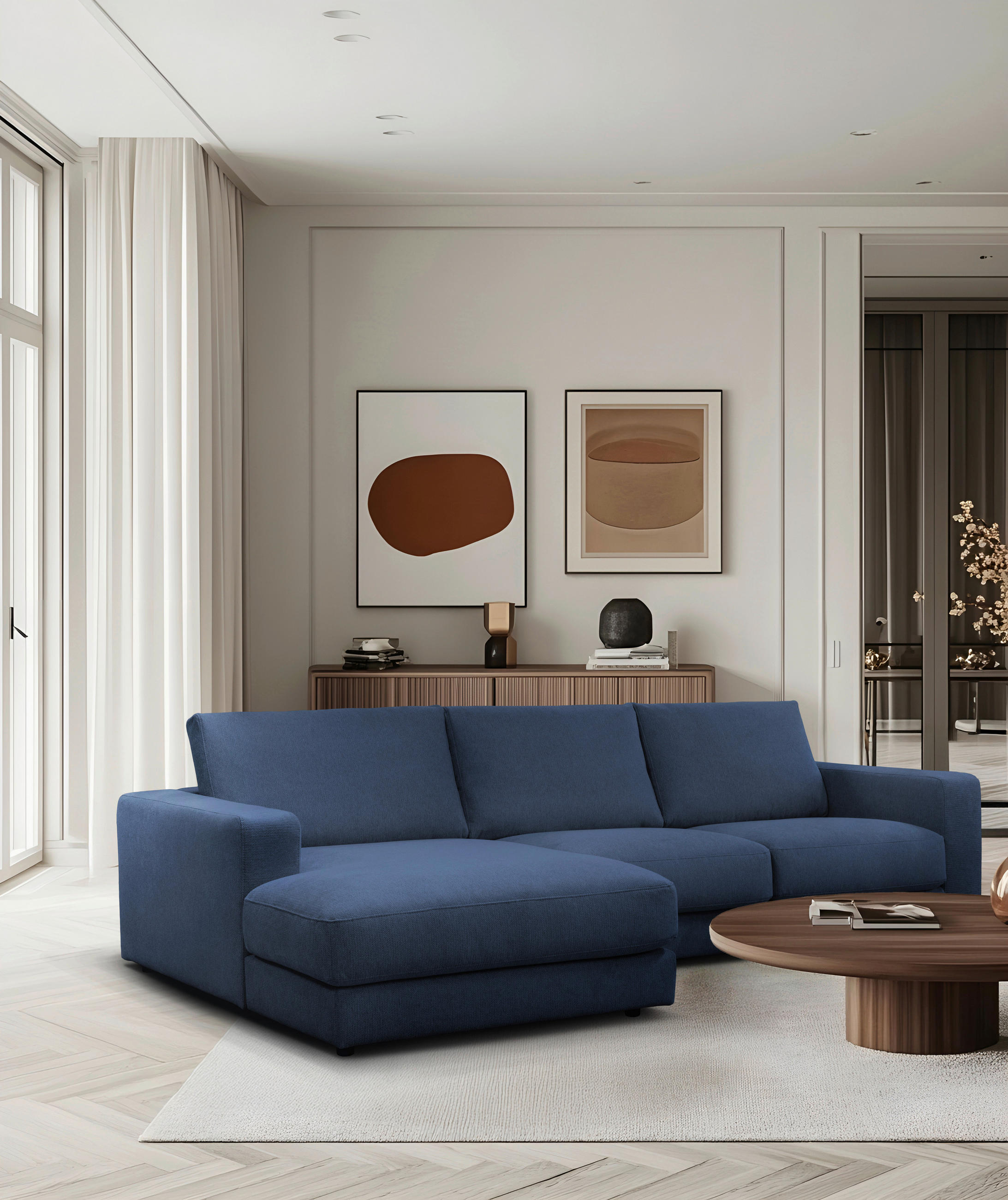 ECKSOFA VIGO Dunkelblau  - Schwarz/Dunkelblau, Design, Textil (172/303cm) - MID.YOU