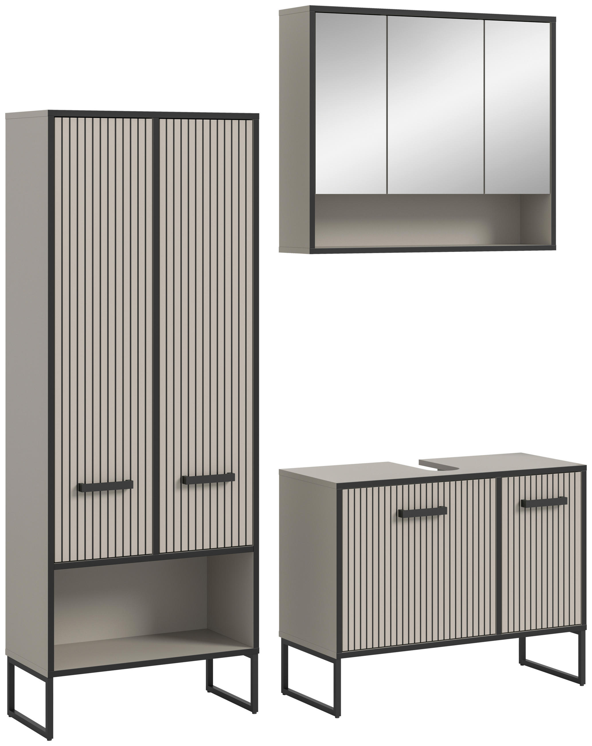 BADEZIMMER 3-teilig  in 139 cm  - Kaschmir/Schwarz, MODERN, Holzwerkstoff/Metall (139cm) - MID.YOU