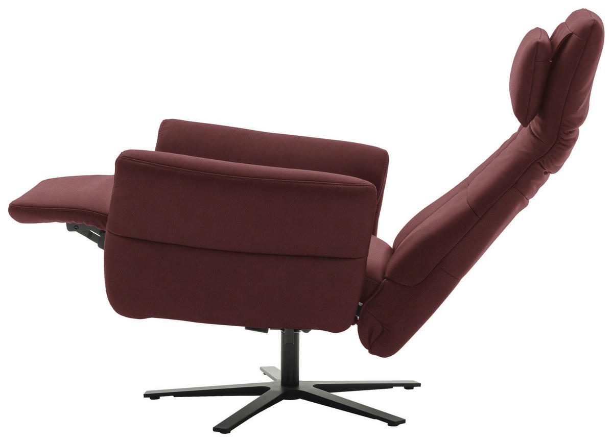 RELAXSESSEL Echtleder Relaxfunktion, Kopfteilverstellung, Nackenkissen    - Bordeaux/Schwarz, Design, Leder/Metall (81/118/82cm) - Schöner Wohnen
