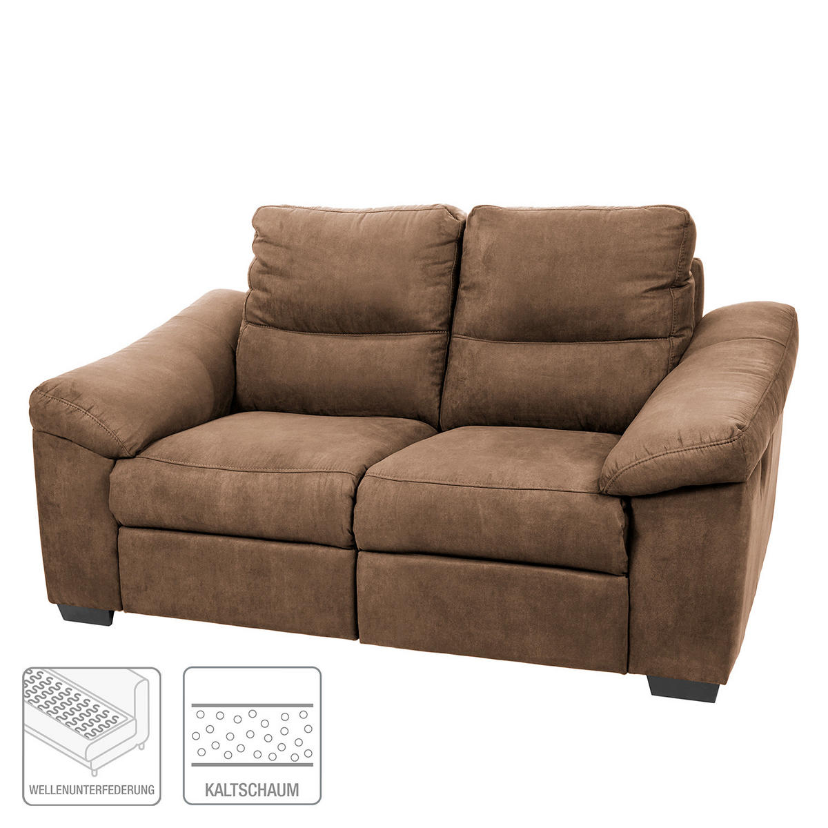2-SITZER-SOFA Flachgewebe Braun  - Schwarz/Braun, Design, Holz/Textil (174/97/97cm) - Livetastic
